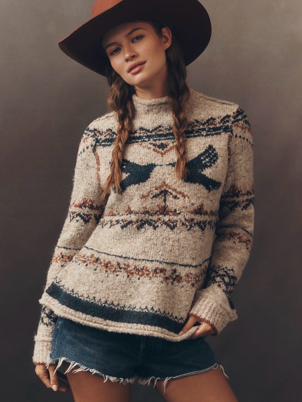 Anthropologie Pilcro Long-Sleeve Mock-Neck Bird Sweater